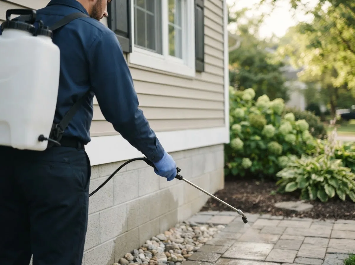 Pest control technician inspecting a home in Bertha, MN